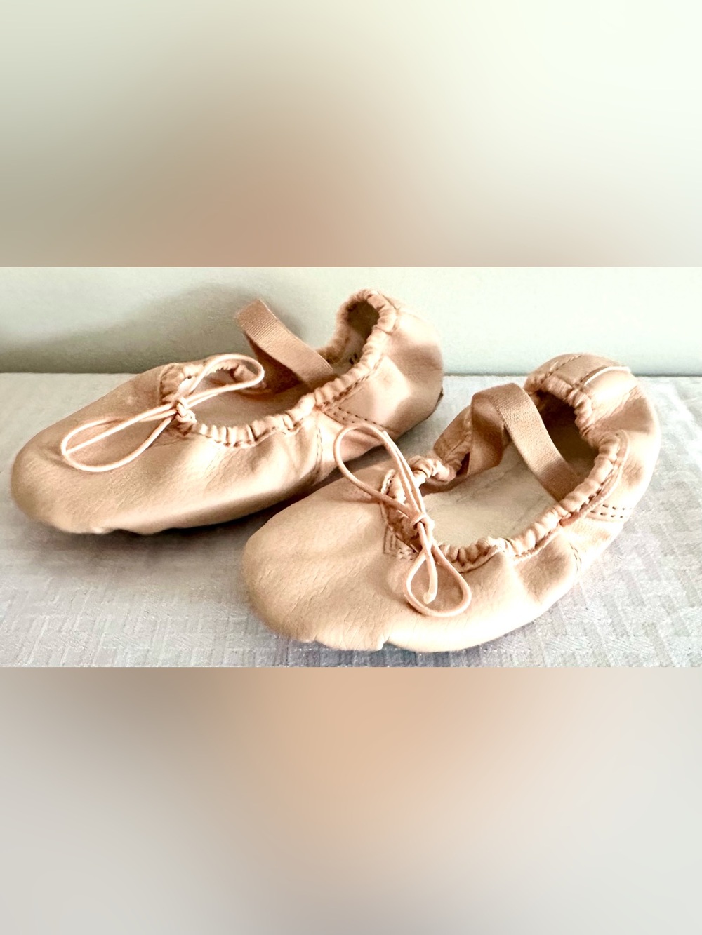 Kids Leather Ballet Slippers Size 11 Pink Elastic Drawstring Dance Shoes